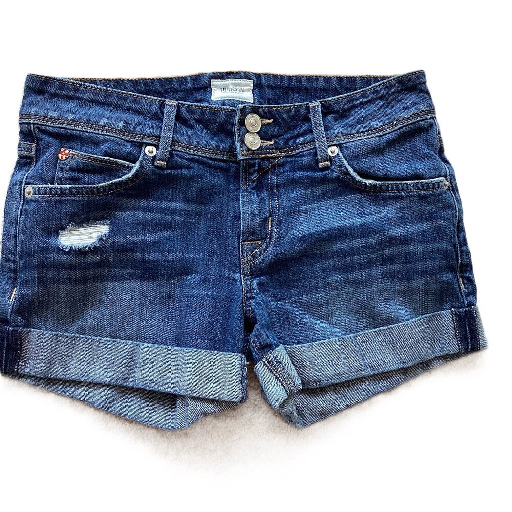 Hudson Distressed Low Rise Cuffed Denim Shorts